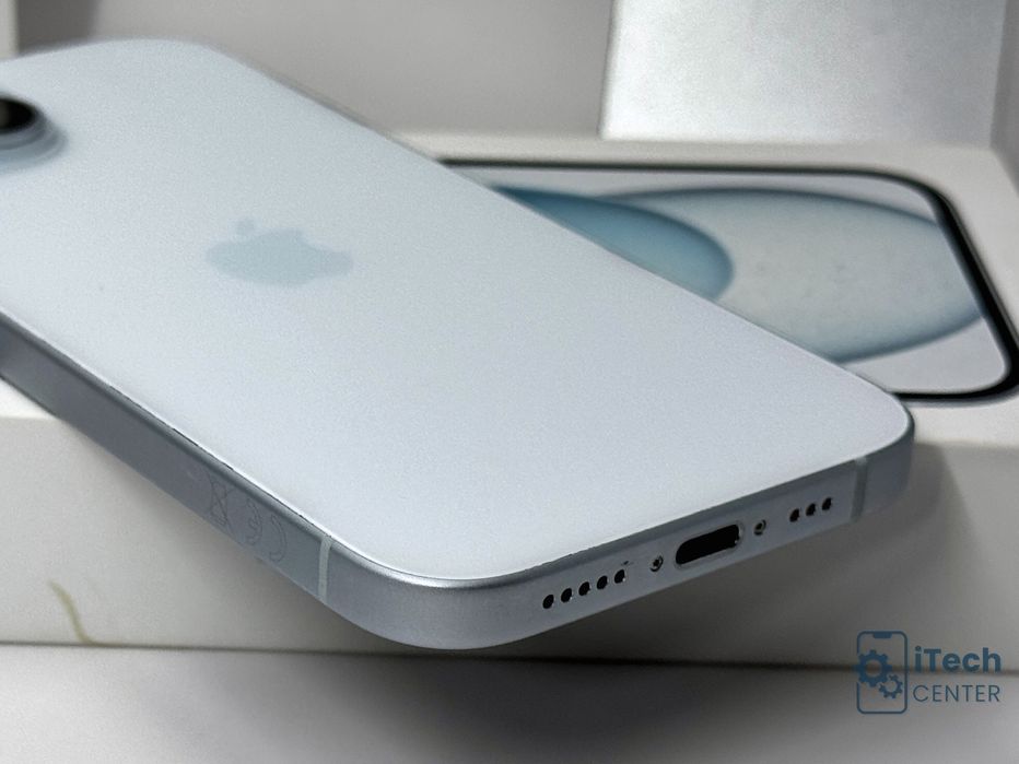 iPhone 15, 128GB, Blue, 100% батерия, КАТО НОВ, 2г. ГАРАНЦИЯ!