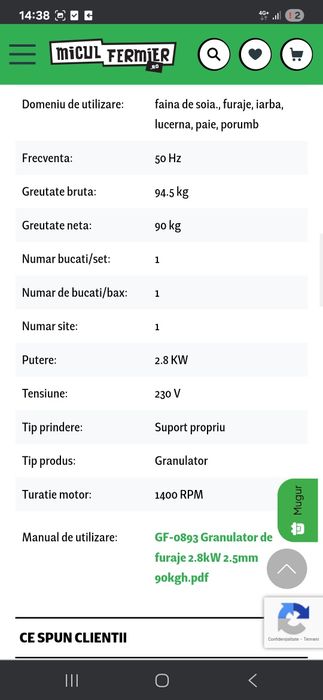 Granulator furaje Micul Fermier 2.8 kW, capacitate 90 Kg/h