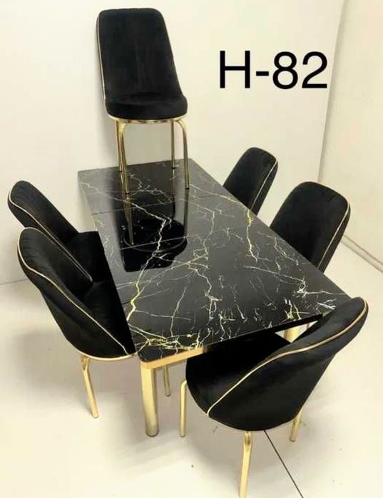 Комплект трапезна кухненска маса + 6 черни стола