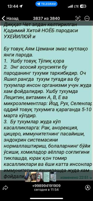 Қора ухеюл тухумлари сотилади тошкен15000