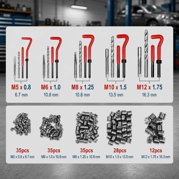 Комплект за възстановяване на резби m5 - m6 - m8 - m10 - m12 131 части
