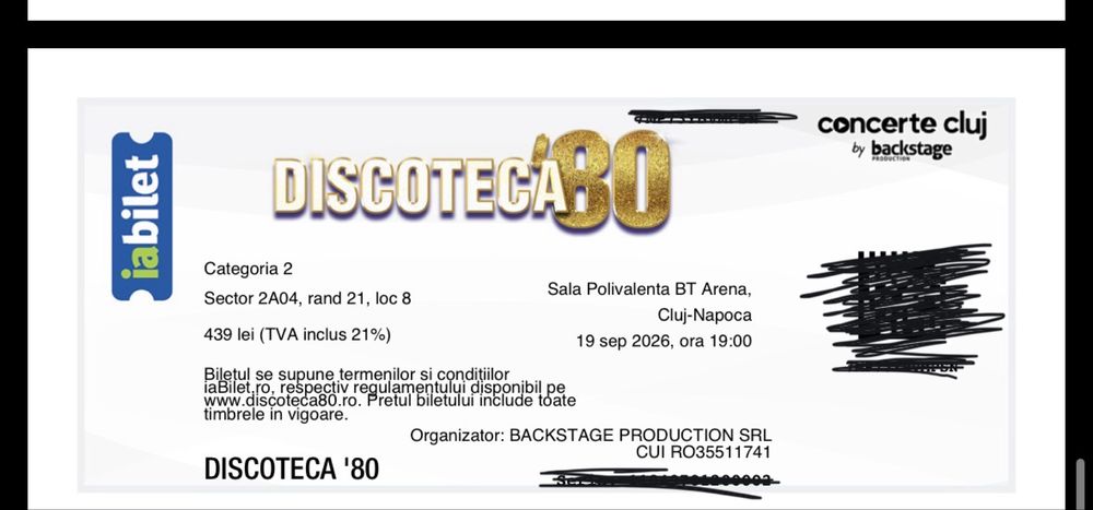 vand doua bilete la Discoteca 80 clum Napoca.