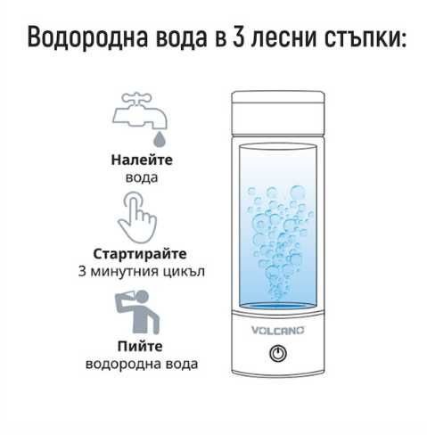 Бутилка за водородна вода Volcano, със SPE/PEM мембрана, + ГАРАНЦИЯ! - Без промяна на вкуса и мириса на водата, както при по-евтините варианти