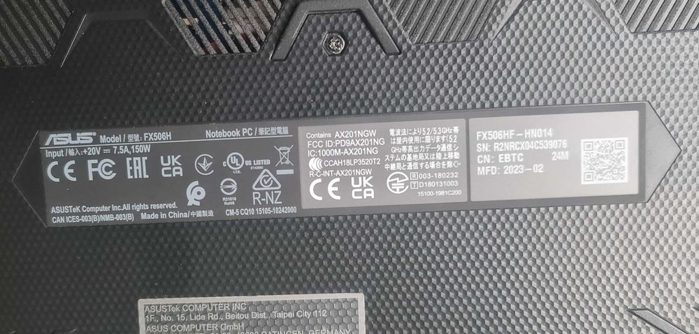 Asus tuf fx506hf /2023 / i5 11400h - rtx 2050 70w