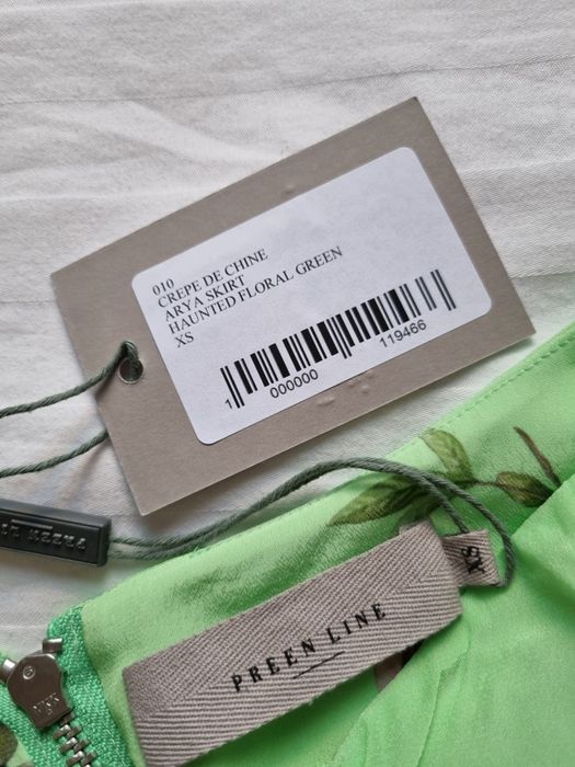 Пола миди XS размер PREEN официална ежедневна асиметрична зелена принт