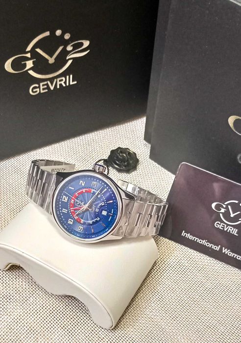 Ceas Gv2 By Gevril Giromondo Quartz Blue Dial GMT- 42302B Swiss Made