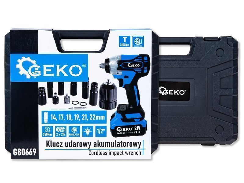 Ударен гайковерт с акумулатор 1/2'' 21v 3ah 350nm geko
