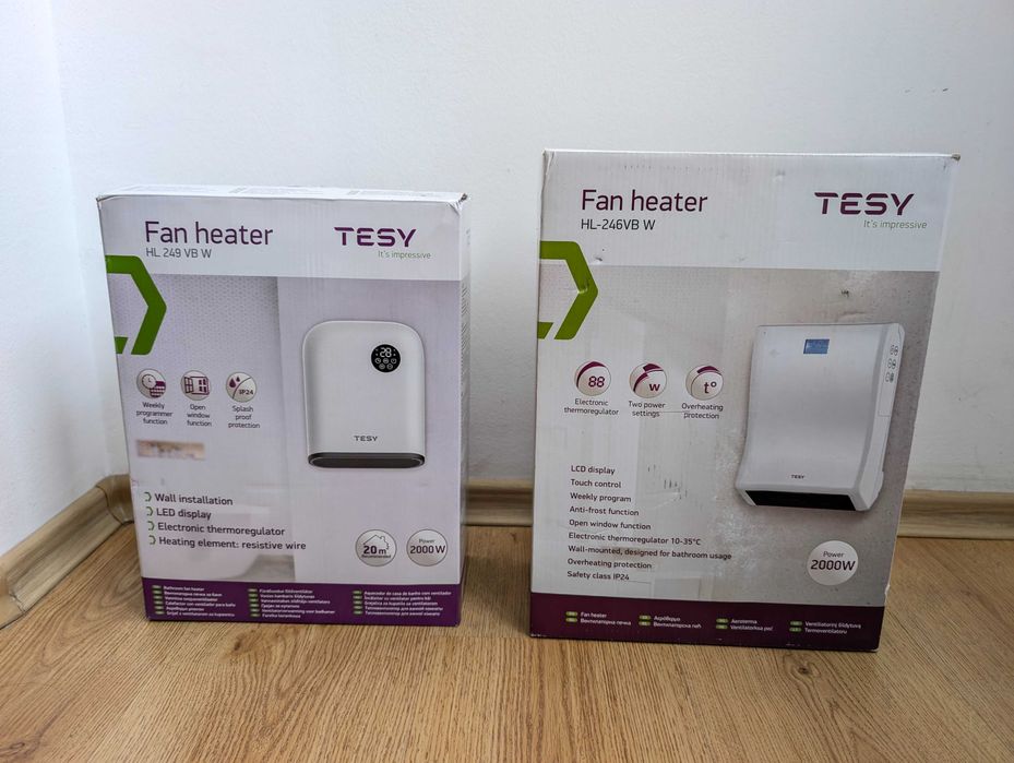 Вентилаторни печки за баня Tesy, 2000 W, IP24 с термостат, чисто нови