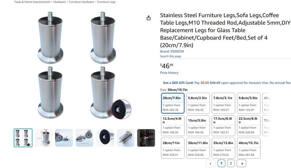 Picioare Mobilier 20cm sau 8 cm, Inox, NOI