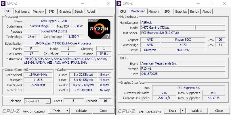 Asrock Fatal1ty X470 Gaming ITX/ac дъно с процесор AMD Ryzen 7 1700