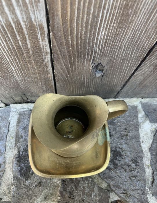 Decor vad/canita/letiera cu farfurie bronz/alama vechi