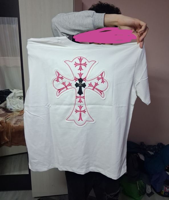 tricou chrome hearts alb cu roz