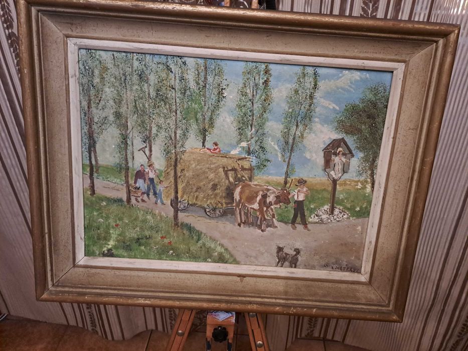 Tablou pictura pe lemn 57/44 cm semnat Lucien Metraux