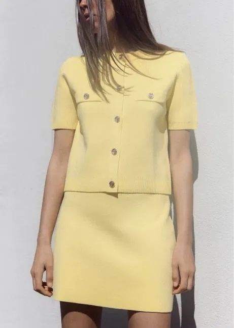Дамски плетен конплект в жълто ZARA