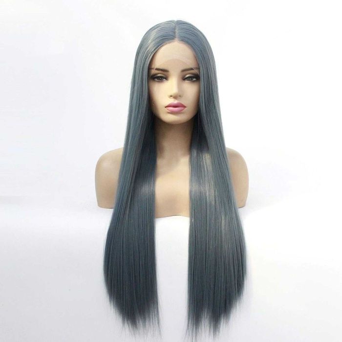 Модерна синьо-сива права перука – 80 см с лейс фронт 13×4
