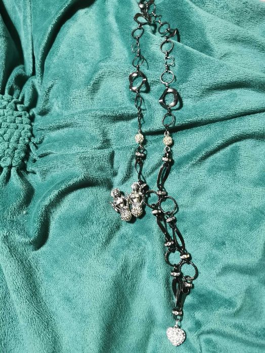 Set colier argintat cu argint rodiat 34 cm lung și cercei sirene 3 cm