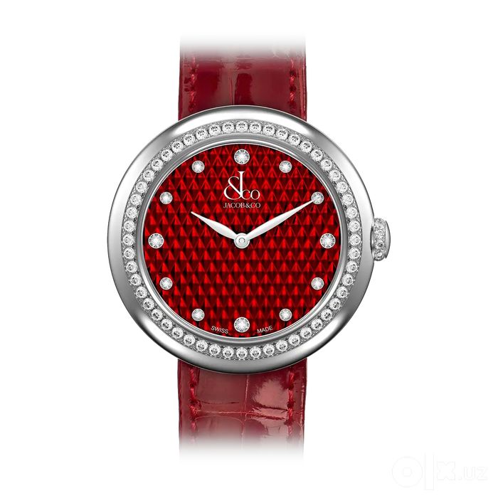 Jacob & Co Brilliant One Row 34 mm Stainless Steel Red Pyramid Dial