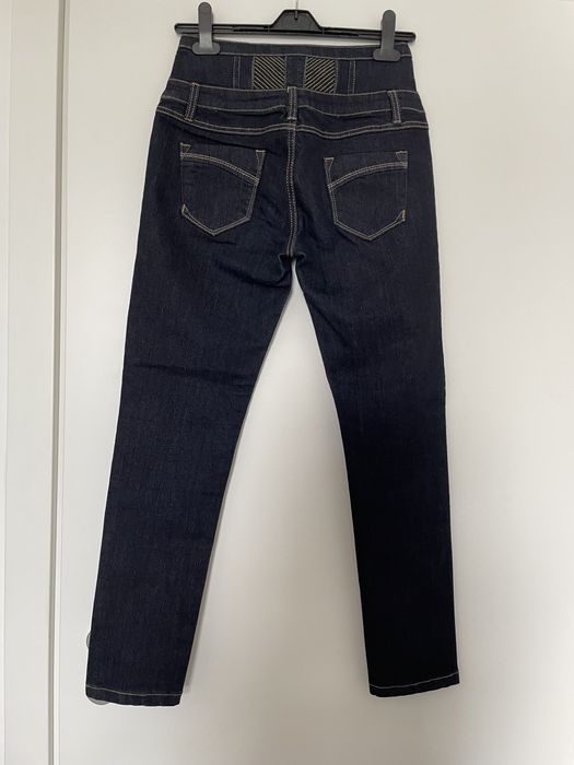 Blugi slim fit bleumarin cu talie inalta, cusaturi in contrast (38/M)