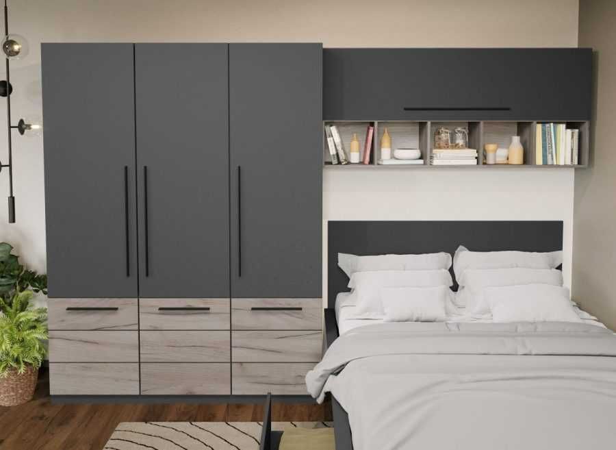 Set Dormitor Noce 3.05m cu pat incadrat - Transport Gratuit