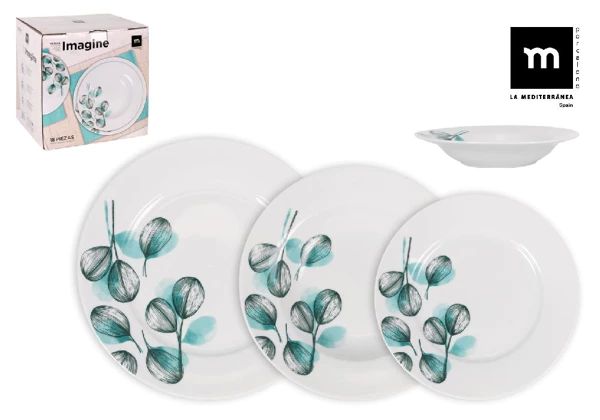 Set vesela masa Imagine 18 piese, portelan decorat, rotund,Culoare Alb