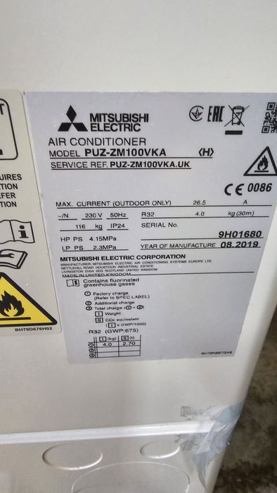 термопомпа mitsubishi Mr.slim 10kw и 20kw R32