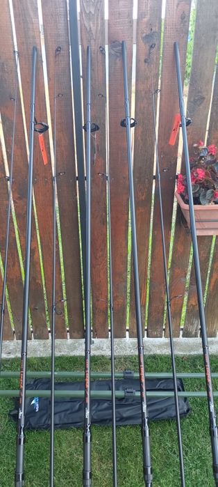 Set 4 Lansete Crap Carbon 3,90m,4 Mulinete 8000 Long Cast, Rod Pod Echipat