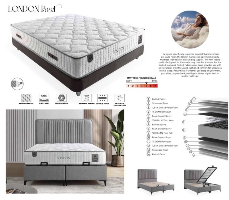 Тапицирана спалня London Bed - Mense 19 Grey