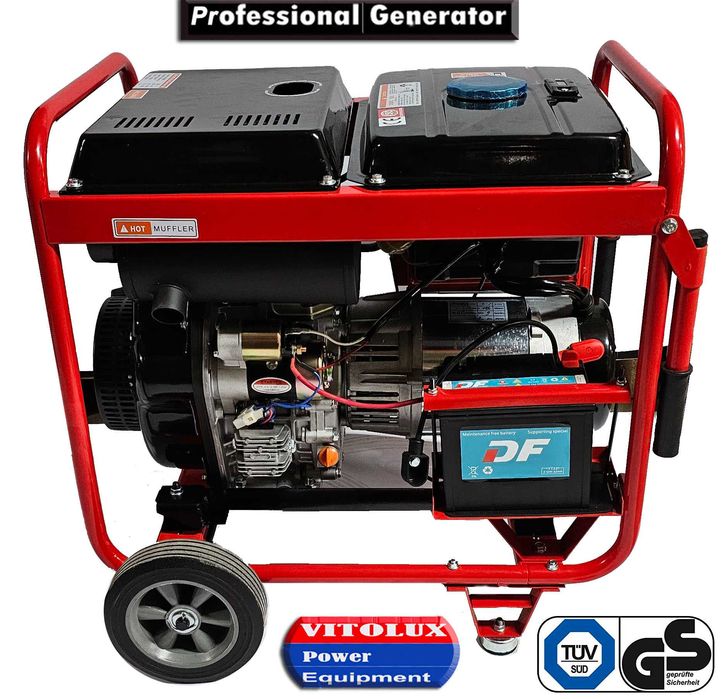 6.5 KW Дизелови МОНОФАЗНИ Генератори с Ел. старт и Транспортна количка