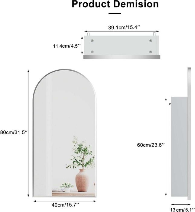 Сводест шкаф с огледало, за лекарства за баня, полиран никел, на стена