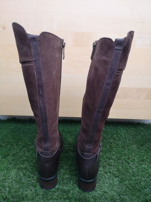 Cizme dama Lasocki piele 100%, înalte, toc jos, maro, mărime 37