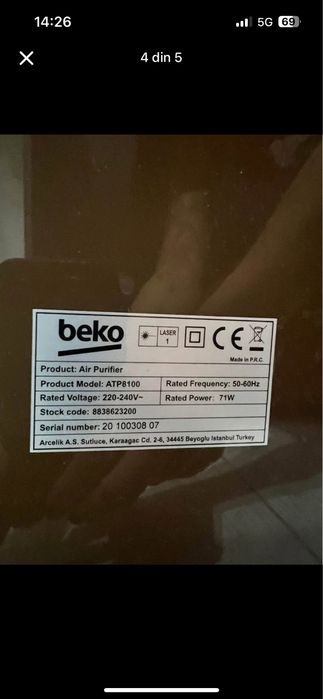 Purificator aer Beko ATP 8100, 3 trepte de viteza