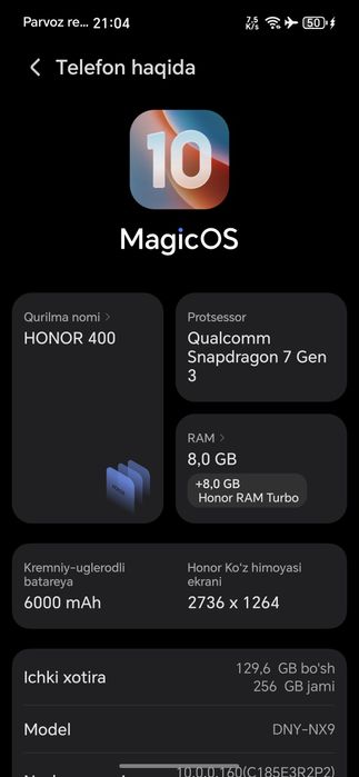 Honor 400 5G qora rangli