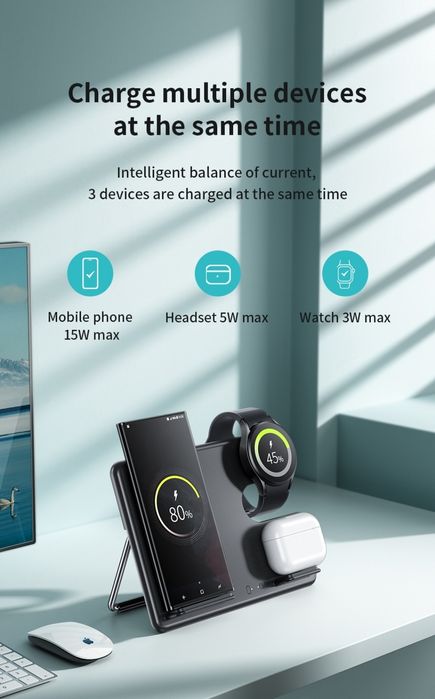 Hoco CQ2 Magnetic 3в1 PD-30W Samsung Galaxy 24 25 Ultra Watch Buds