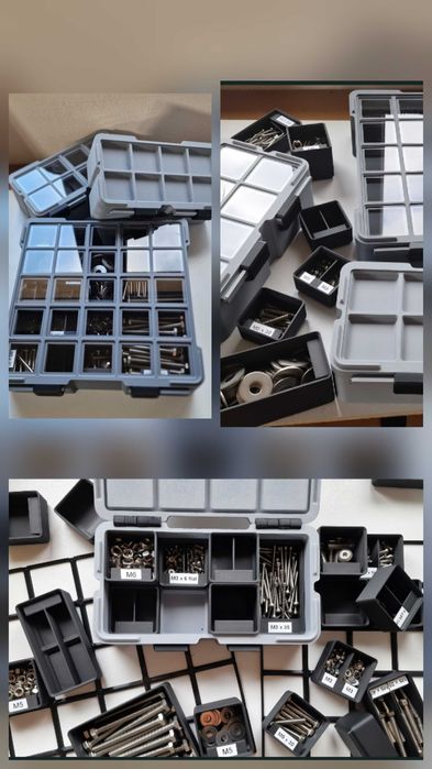 Organizatoare in cutii Bosch L-Boxx sau Festool, Makita, etc, sau in sertare, cu sistemul Gridfinity + cutii cu capac transparent