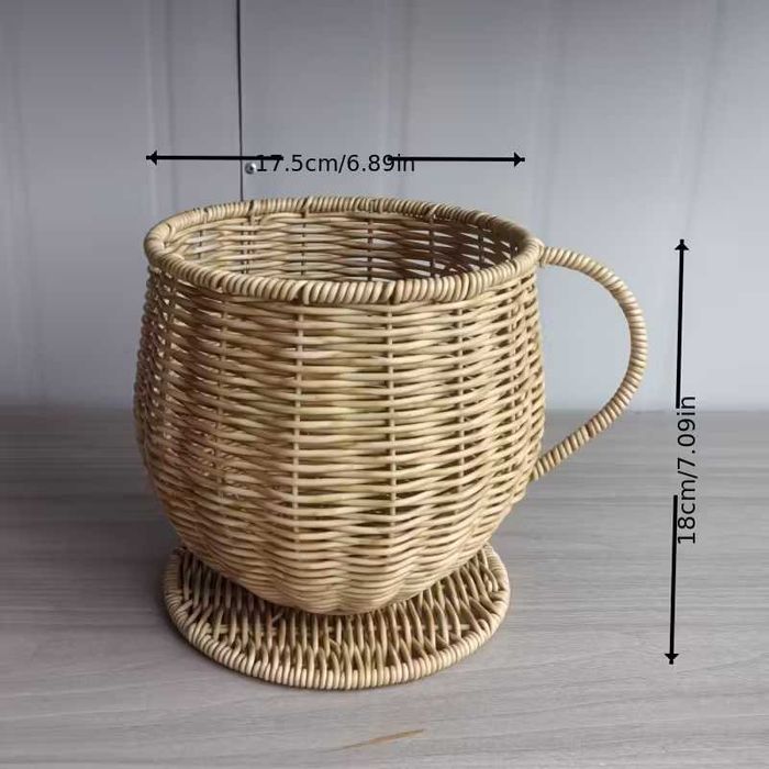 Голяма ратанова кошница Органайзер за кафе капсули Бохо стил