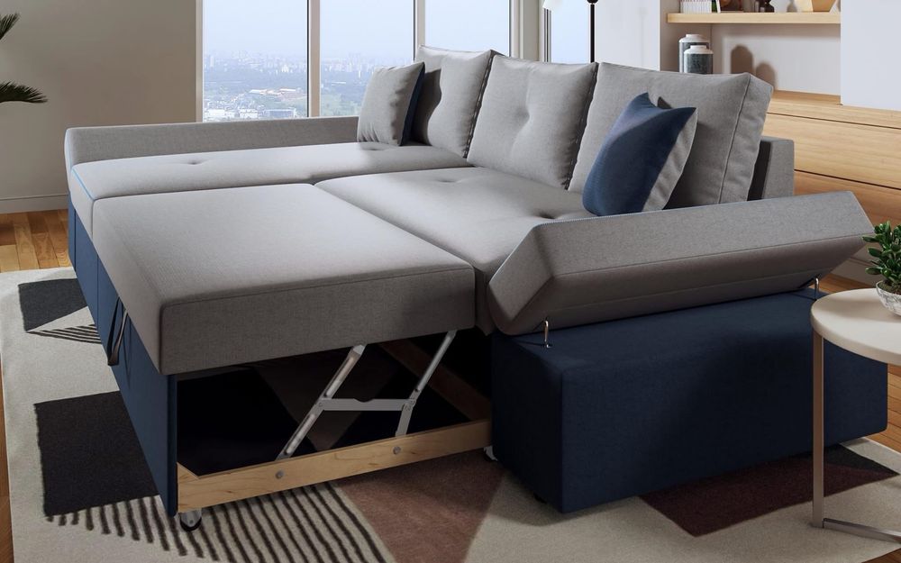 Ъглов Диван Сиво с опция за сън