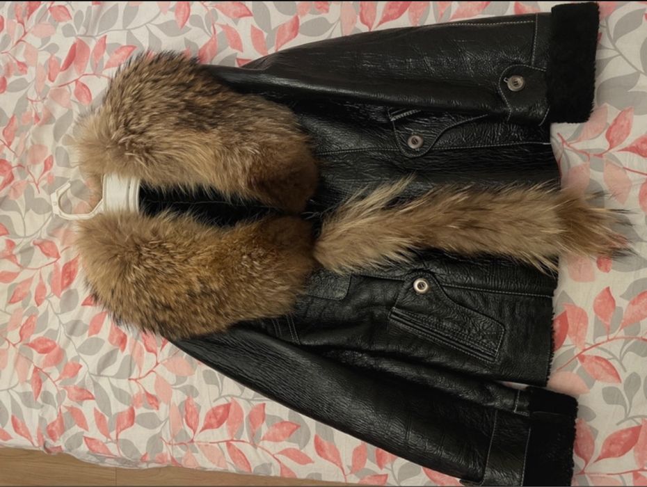 Jacheta din piele naturala ,cu blana naturala de vulpe