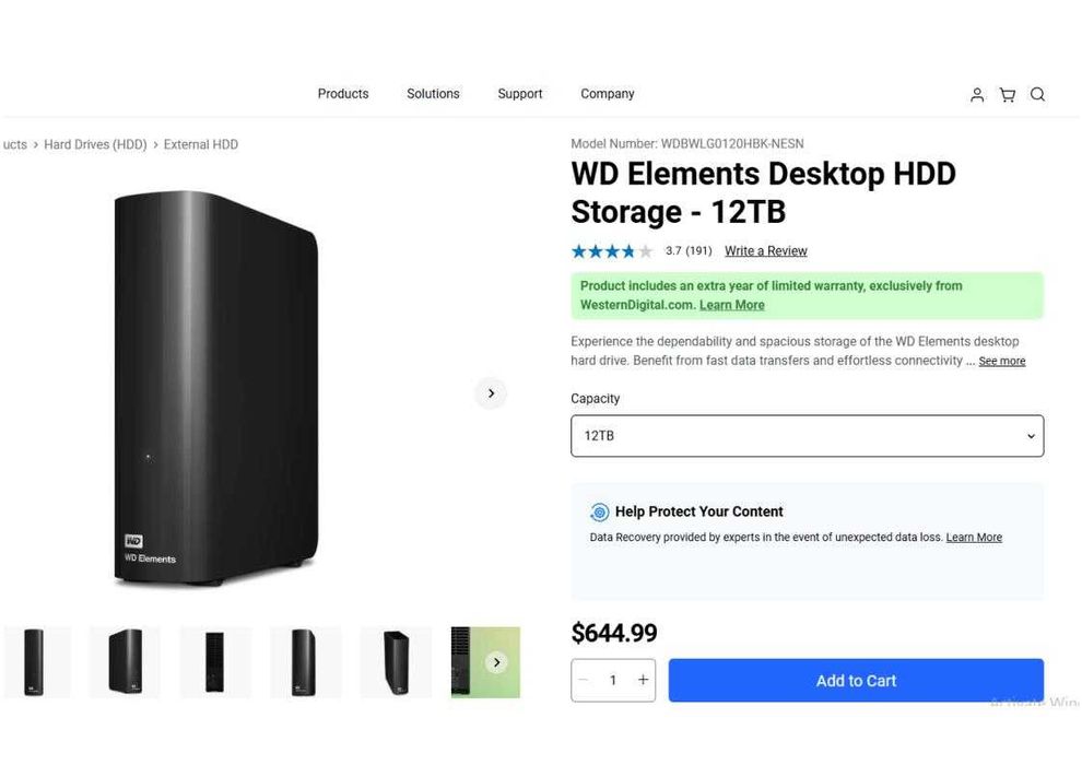 12TB WD Elements Desktop USB 3.0 външен твърд диск