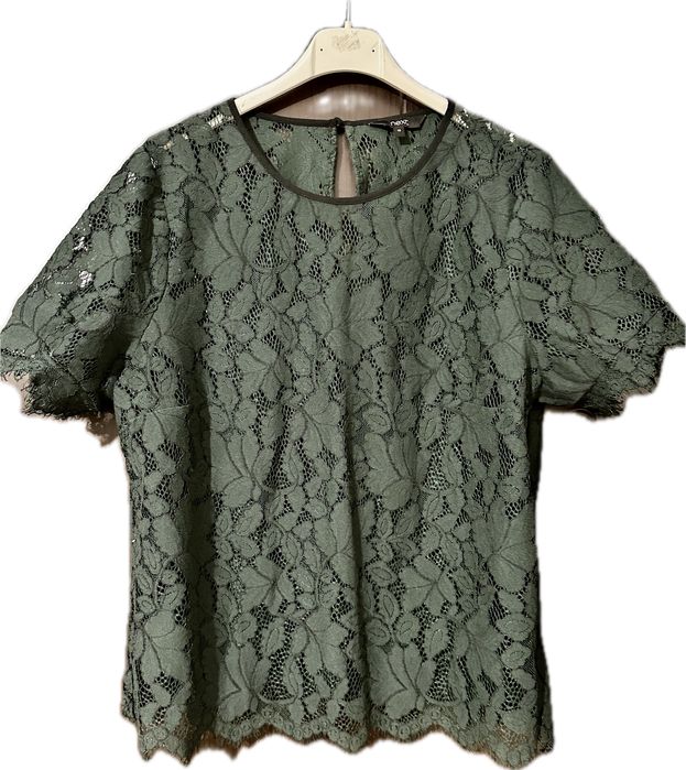 Мастилено зелена дантелена блуза