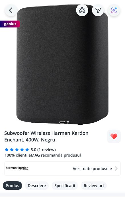 Soundbar si Subwoofer Harman Kardon Enchant 400W IMPECABIL!