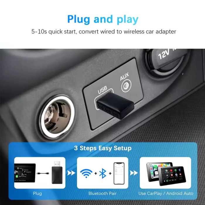 Adaptor USB CarPlay & Android Auto Wireless Dongle Plug & Play