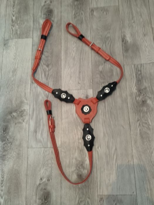 Комплект. Уздечка кожаная двойная. Нагрудник. Подхвостье