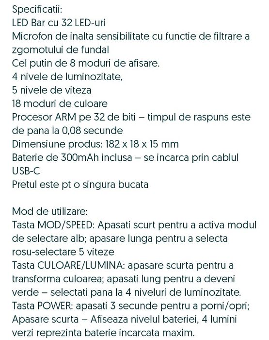 Bară led RGB cu activare sonoră.