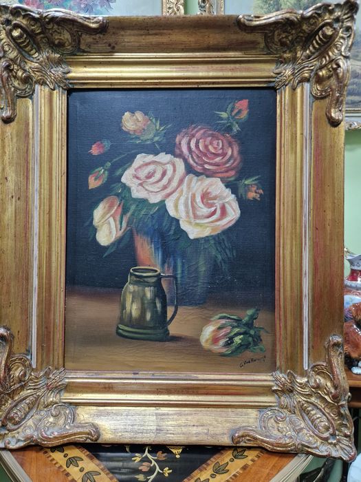 Натюрморт антикварен масло автор платно рамка
