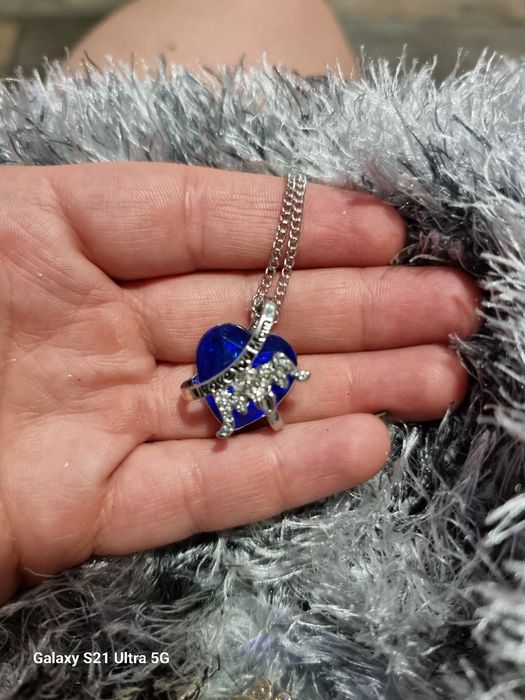 Колие  сърце Мама I Love you Mam в синьо , подарък за 8 март