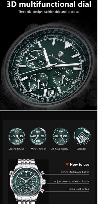 Водонепрноцаемый часы Poedagar. Новый. Нержавеюшая сталь. Кварцевые.