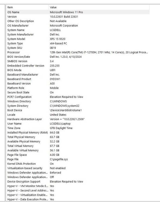 XPS 15 9520 RTX 3050ti, 64Gb ram, 512 SSD, 2TB SSD Samsung 980 Pro