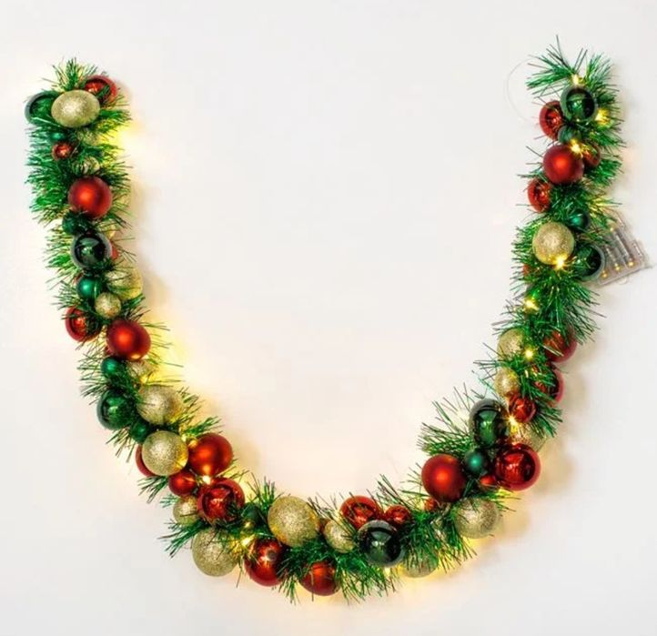 Коледен гирлянд с цветни топки и 30 LED лампички, 150 см