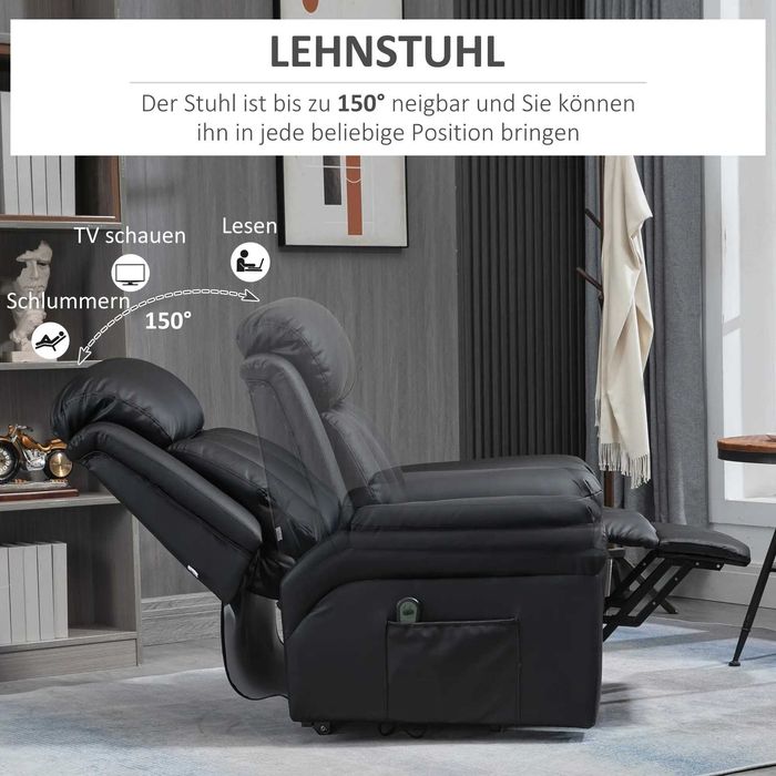 HOMCOM Фотьойл с функция за изправяне, включително поставка за крака