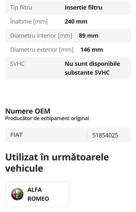 Filtru sport K&N ptr.Alfa Romeo Giulietta